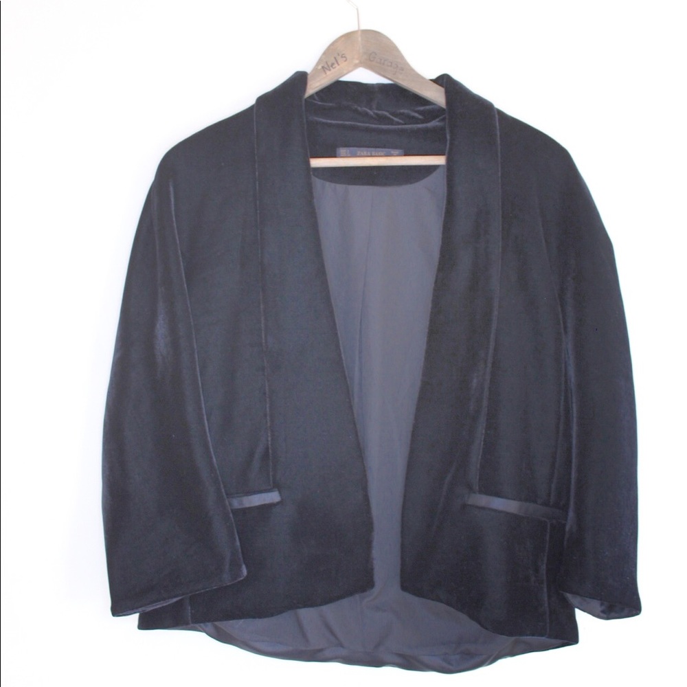 Zara Black Velvet Open Blazer Small Preowned
